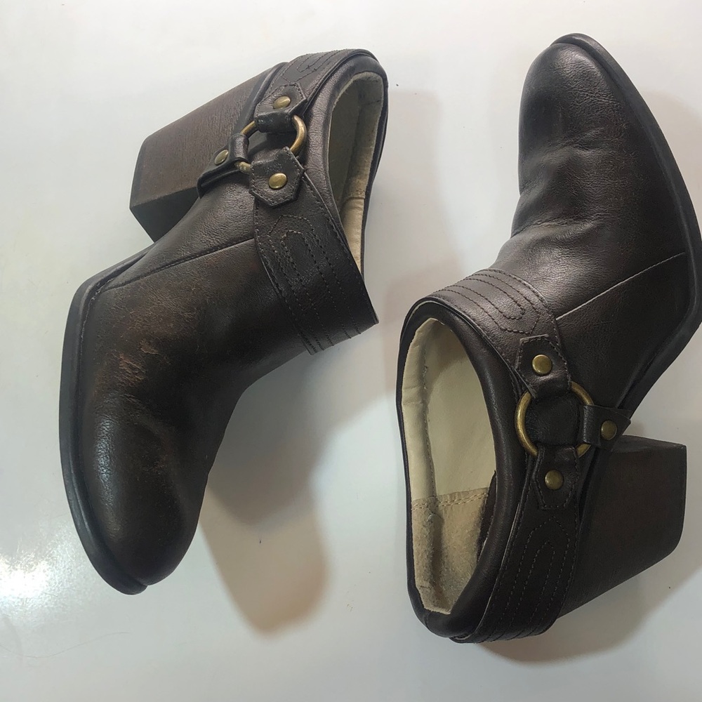 Faded Glory Dark Brown Leather Chukka Booties with Buckle - Picture 6 of 14